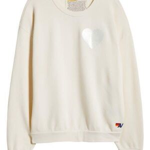 Aviator Nation Cream Sweatshirt with Heart Detail